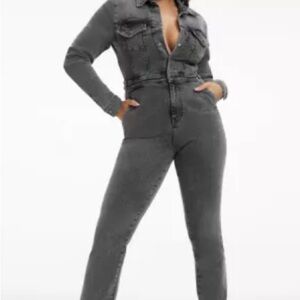 Good American Black Denim Jumpsuit